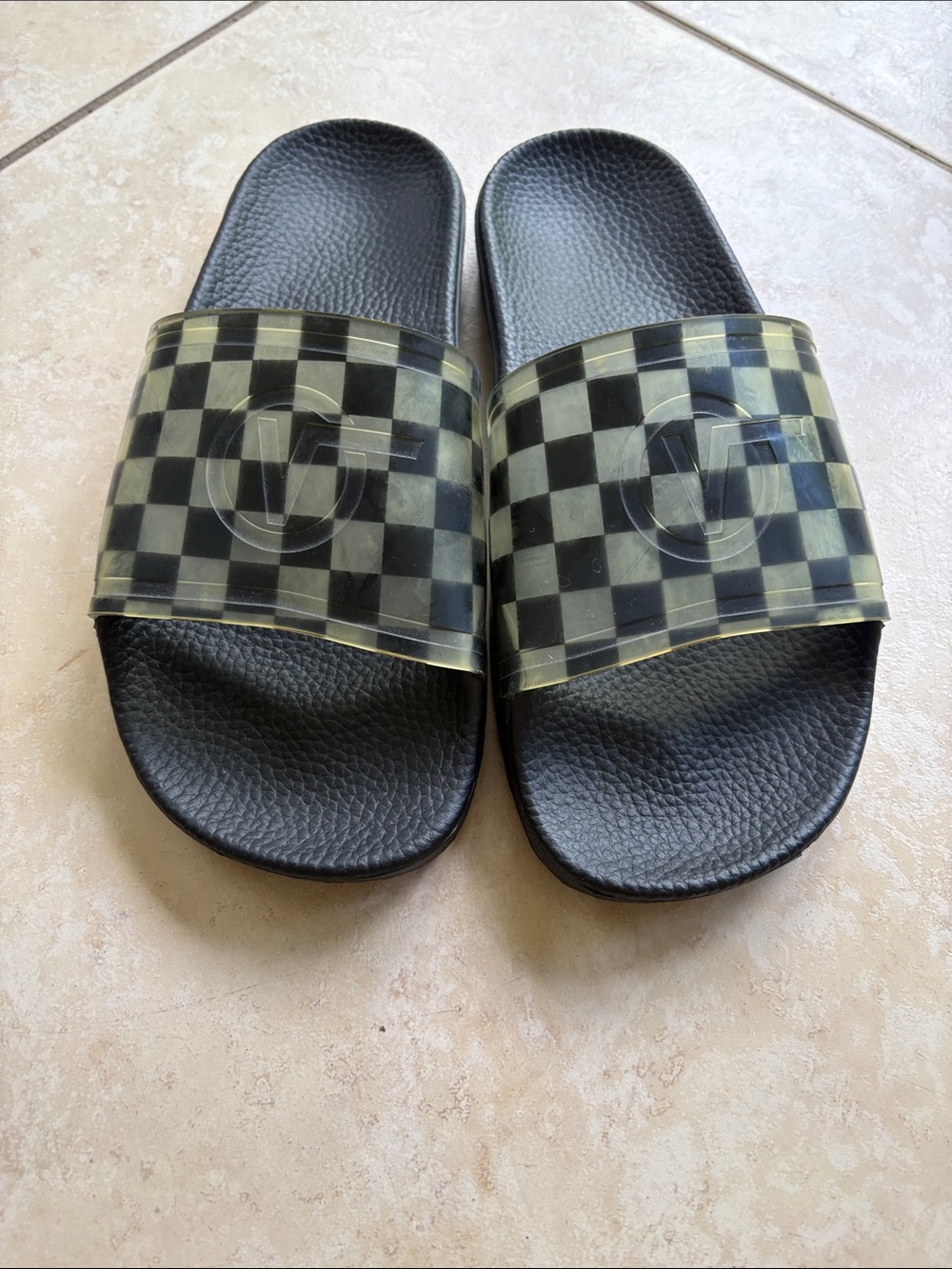 Vans Black and Transparent Checkerboard Slide Sandals